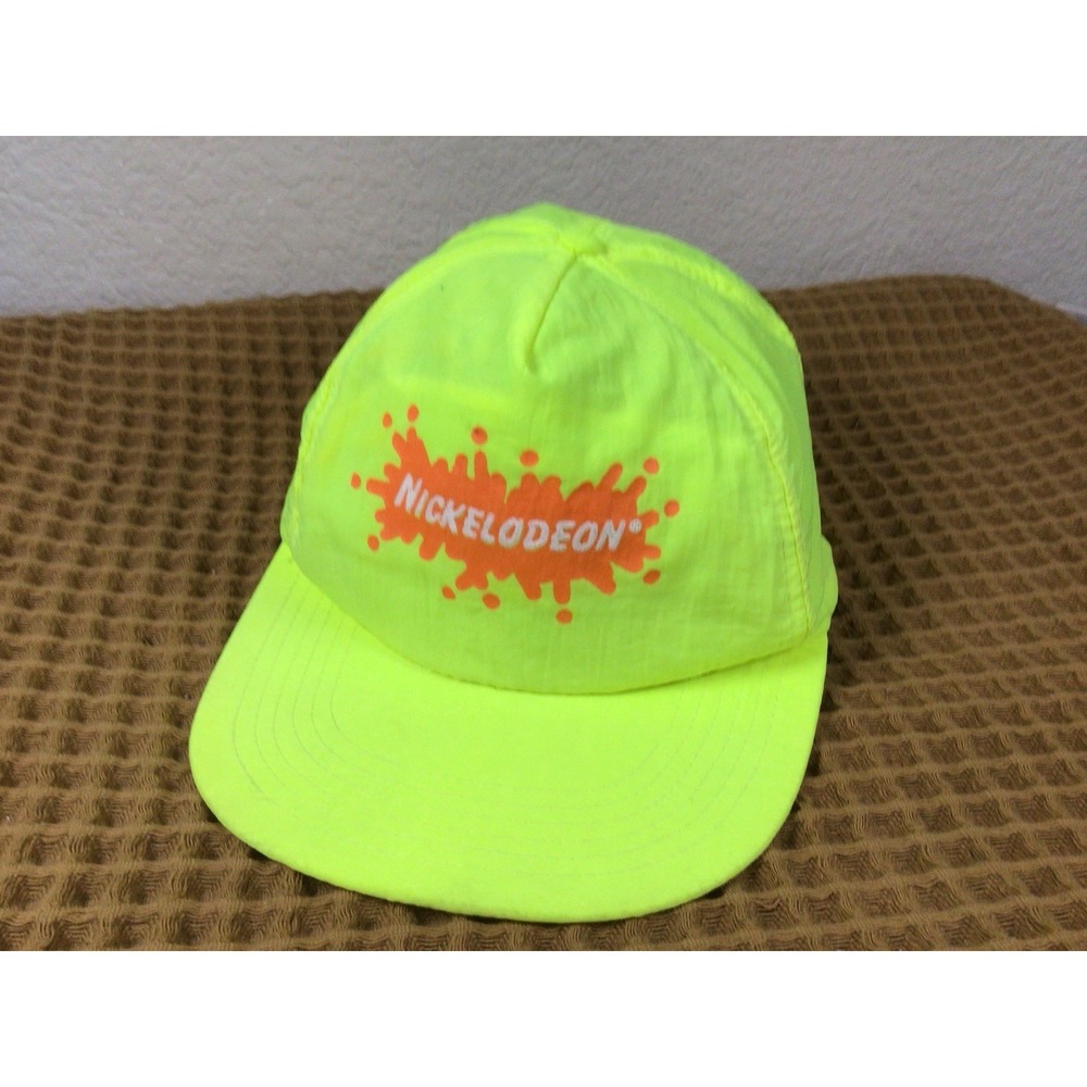 Vintage NICKELODEON Hat Snapback Neon Green Orange Slime 90s Kids TV Show Retro